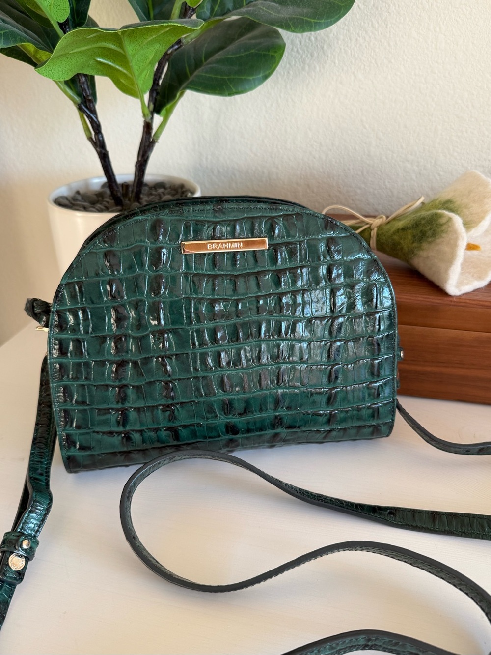 BRAHMIN Small Georgina Leather Crossbody Green.